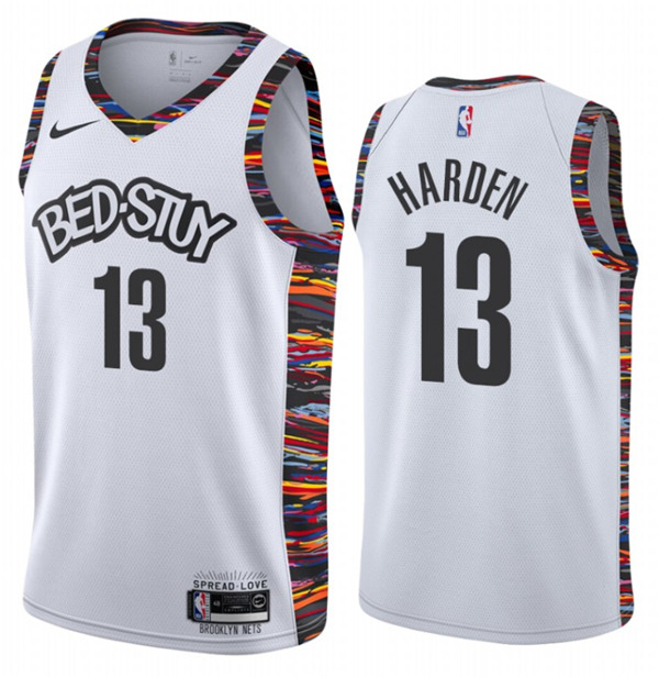 Men's Brooklyn Nets #13 James Harden White NBA 2020-21 Biggie Music Eidition Jersey Men's Brooklyn Nets #13 James Harden White NBA 2020-21 Biggie Music Eidition Jersey